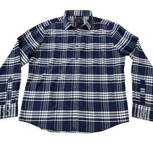 Untuckit Delucca Shirt Men's Size Large Blue Plaid Regular Fit Polyester